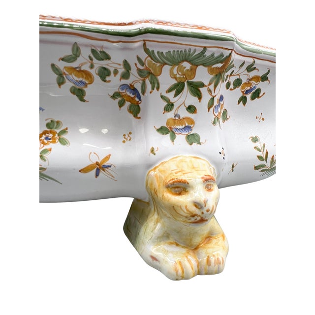 Large 18th Century Style French Hand-Painted Faience Foot Bath (Pédiluve) / Centerpiece Bowl by Nicole Tilloy – Rococo Revival / French Country For Sale - Image 9 of 14