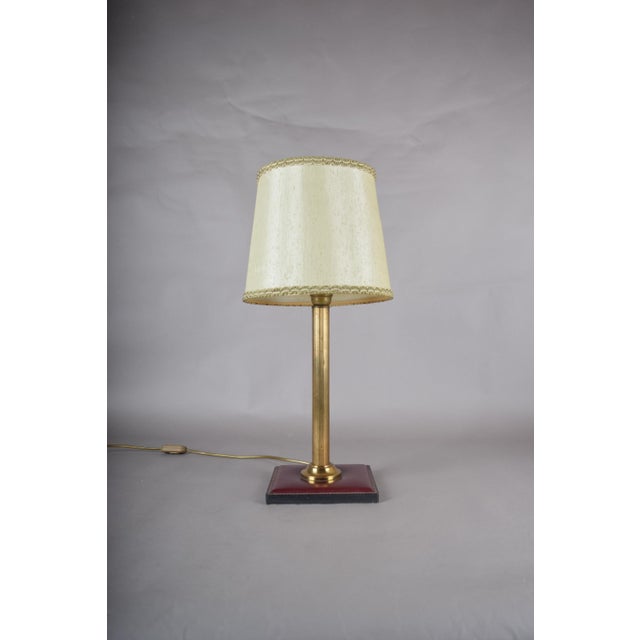 Brass Table Lamp with Leather Base in the style of Jacques Adnet, 1960s For Sale - Image 9 of 11