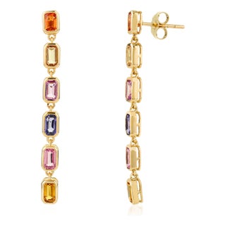 14k Solid Gold Tone Multicolor Gemstone Art Deco Earrings- 2 Pieces For Sale