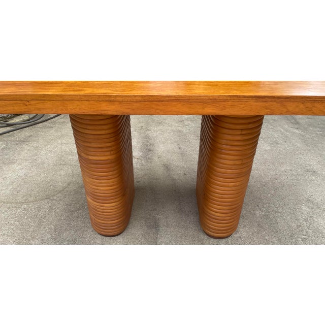 Paul Frankl Vintage Rattan Base Paul Frankl Style Dining Table With Walnut Top For Sale - Image 4 of 11