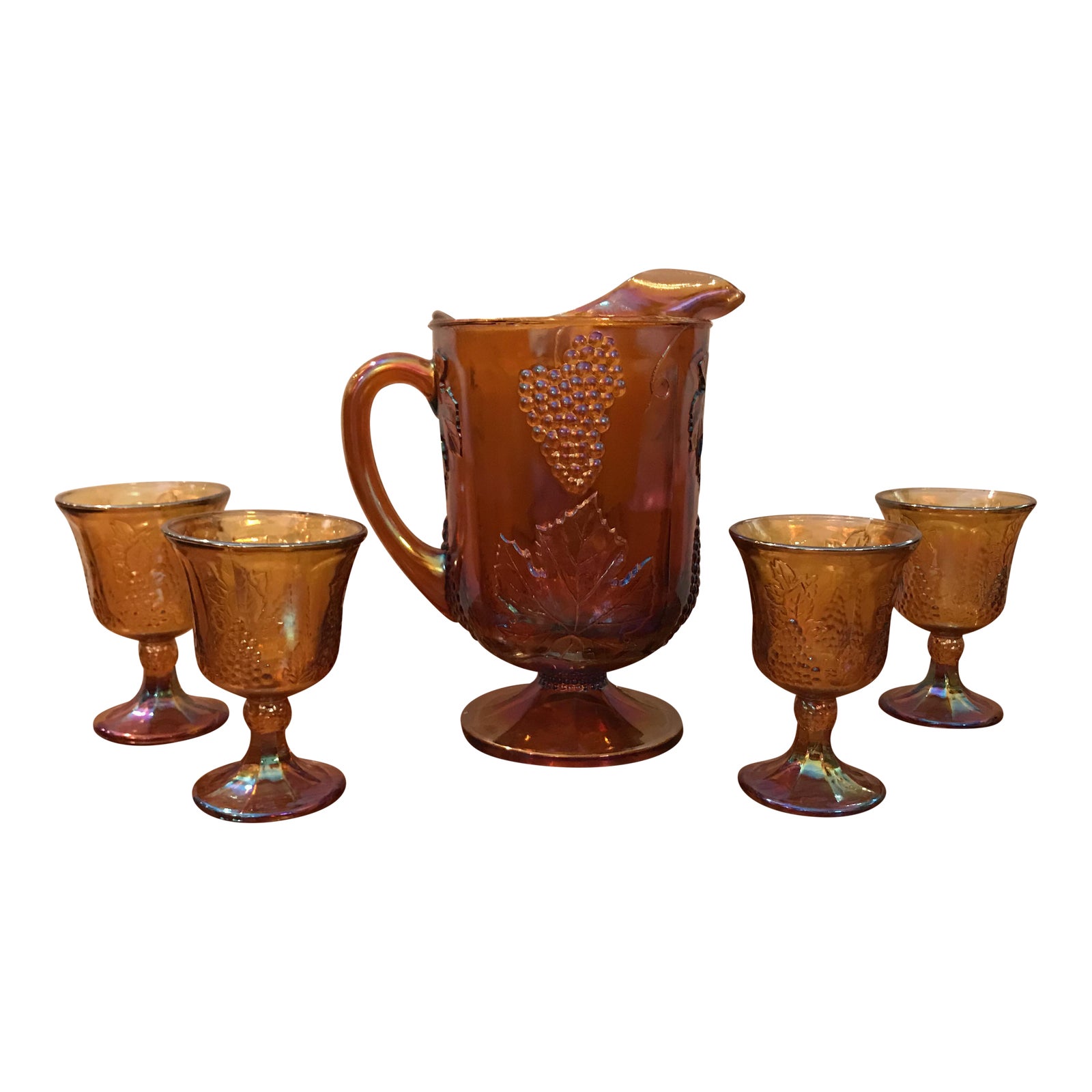 Antique Carnival Glass Pitcher & Glasses Set of 5 Chairish