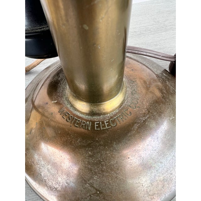 Vintage Candlestick Telephone Brass Table Lamp With Shade For Sale - Image 11 of 11