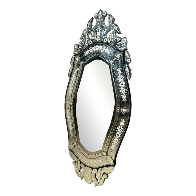 Venetian Etched Glass Wall Mirror For Sale