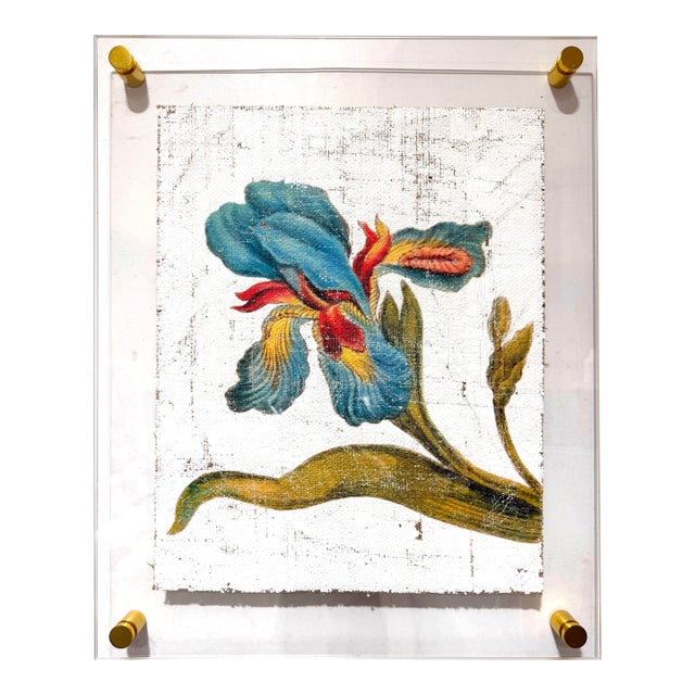 Vintage Teal Iris - Hand Textured Turquois Iris For Sale