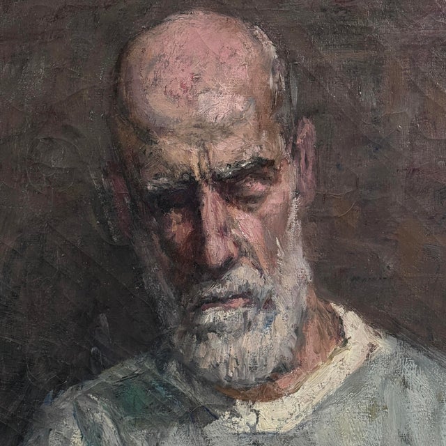 Figurative Anthony Ferrara - Vintage Expressionist Portrait of Bearded Man Reading, Signed (1954, Oil on Canvas) For Sale - Image 3 of 7