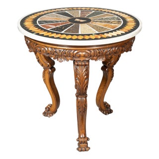 Victorian Oak and Inlaid Marble Center Table For Sale