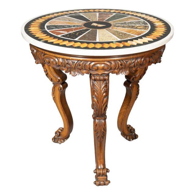 Victorian Oak and Inlaid Marble Center Table For Sale
