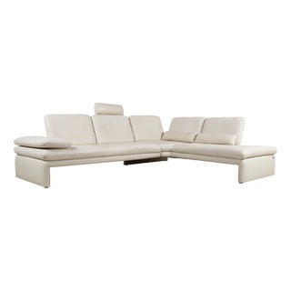 Leather Corner Sofa in Cream Beige with Manual Function by Willi Schillig For Sale