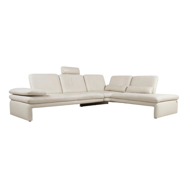 Leather Corner Sofa in Cream Beige with Manual Function by Willi Schillig For Sale