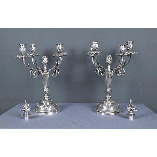 Late 19th Century Louis XVI Silvered Bronze Candelabra, Set of 2 For Sale - Image 11 of 14