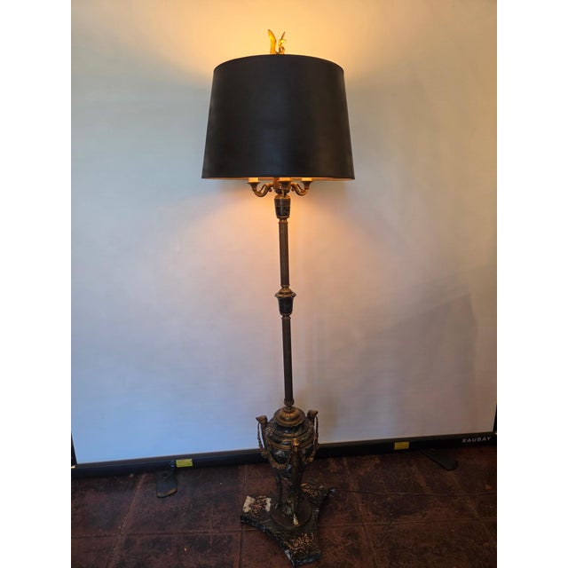 French French Empire Ostriches Neoclassical Napoleonic Floor Lamp Marble, Bronze and Metals For Sale - Image 3 of 17