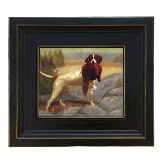 "Pointer With Pheasant" Contemporary Reproduction Print on Canvas, Framed - 8.5" X 9.5" For Sale