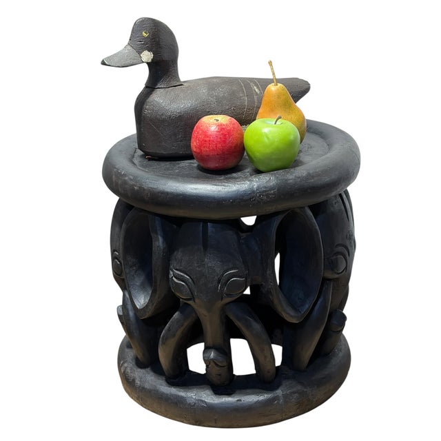 1980s Vintage Bamileke Nobility Elephants Stool/Table Cameroon 15" H For Sale - Image 5 of 8