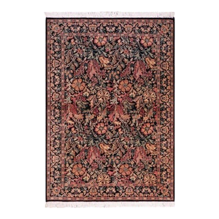 1990's Floral Gulshan Ayub Pak-Persian Black/Black Wool Rug - 4'8'' X 7'1'' For Sale