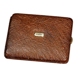 Amazing Quality Luxury Antique Ostrich Leather Wallet With 14k Gold Plaque Monogram SJS Credit Card Holder Money Cash Business Card Case For Sale