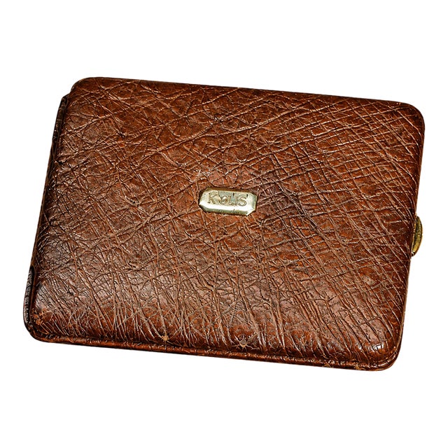 Amazing Quality Luxury Antique Ostrich Leather Wallet With 14k Gold Plaque Monogram SJS Credit Card Holder Money Cash Business Card Case For Sale