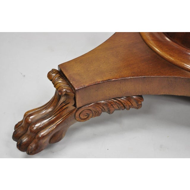 Wood Antique American Empire 54" Square Mahogany Paw Foot Pedestal Base Dining Table For Sale - Image 7 of 18