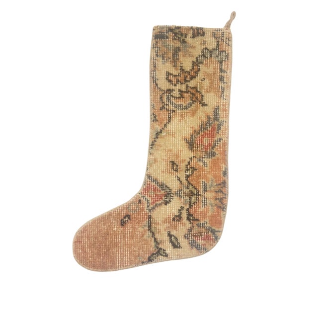 Boho Chic Terracotta & Red Accent Vintage Kilim Christmas Stocking, Cream Wool, 11.8 X 17.7 in – One of a Kind Turkish Decor For Sale - Image 3 of 6