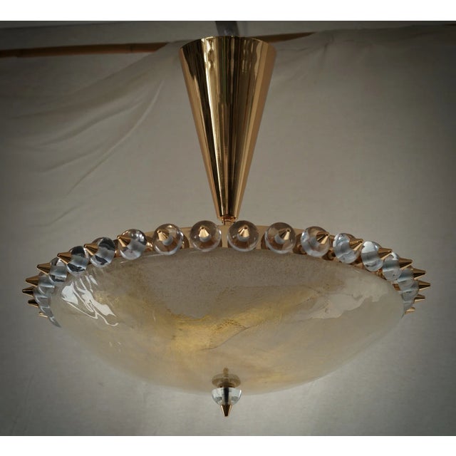 Gold Mid-Century Murano Round Art Glass and Brass Chandelier For Sale - Image 8 of 9