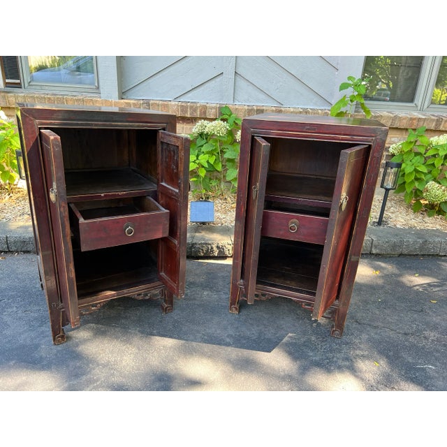 Chinese Antique Pair of Mahogany Lacquer Cabinets For Sale - Image 9 of 10