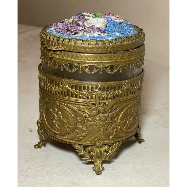 Antique 19th Century Ornate Bronze Porcelain Glass Vanity Casket Dresser Box Jar For Sale In New York - Image 6 of 16