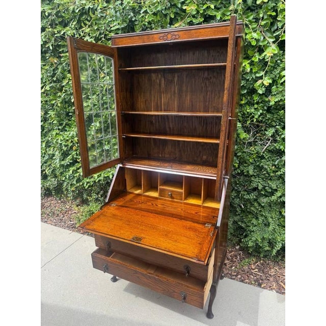 Vintage Uk Imported Edwardian Style Bureau Bookcase/Secretary Desk For Sale - Image 9 of 18