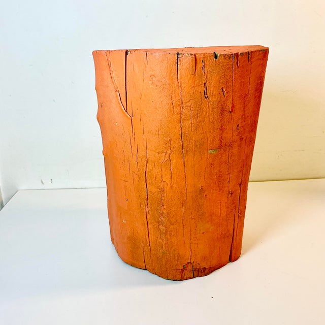 Vintage Americana Folk Art Boho Chic Wood Stump Jack-O-Lantern Low Stool - Halloween For Sale - Image 6 of 11