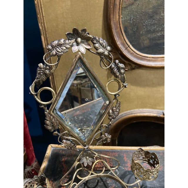 French Amazing Antique French Toleware Jewellery /Trinket Stand, Mirror & Glass Casket For Sale - Image 3 of 7