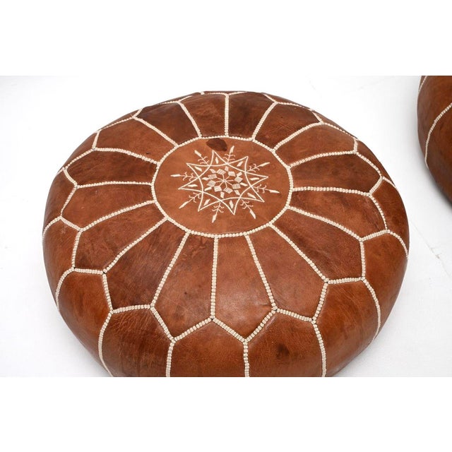 Vintage Moroccan Leather Ottoman Stools, 1970, Set of 2 For Sale - Image 6 of 9