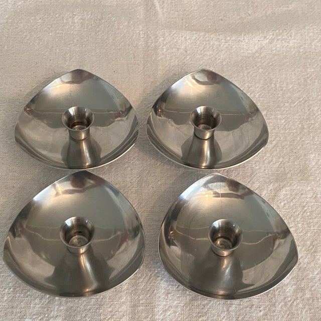 Mid-Century Modern Danish Modern Stainless Steel Denmark 4 Candle Holders and 4 Tea Light Holders - Set of 8 For Sale - Image 3 of 12