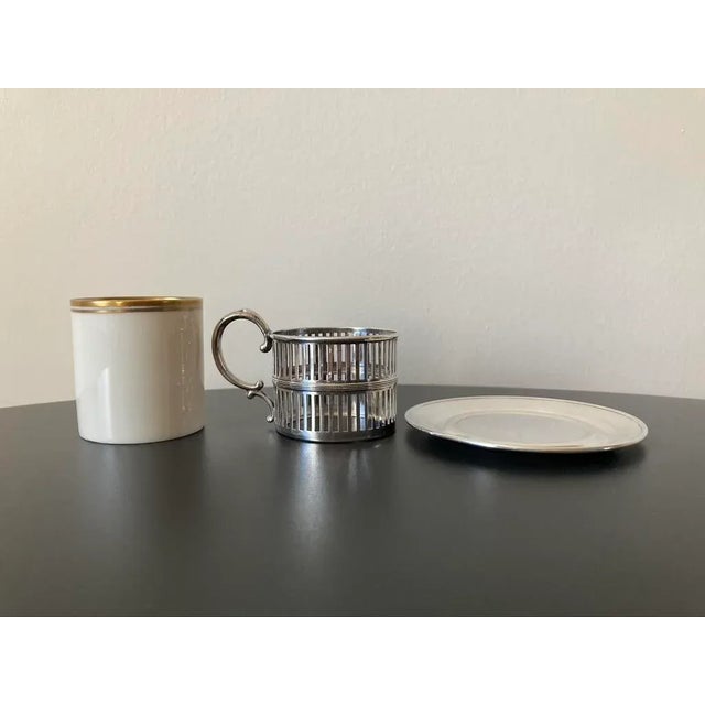 Early 20th Century Irish Porcelain and Art Deco Sterling Silver Coffee Espresso Tea Demitasse Cup and Saucer by Belleek Willets - 3 Pieces For Sale In New York - Image 6 of 12