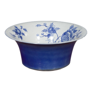 Chinese Blue and White Porcelain Wash Basin with Floral Motifs and Cobalt Blue