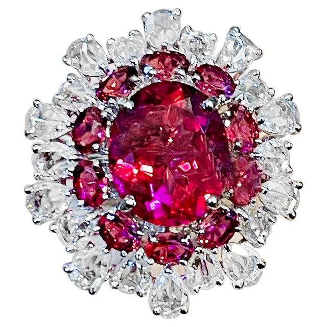 5 Carat Rubelite and 4.5 Carat Diamond 18 Karat White Gold Cocktail Ring Estate For Sale - Image 15 of 18