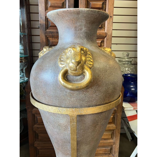 Vintage Amphora Lion Ring Vase & Floor Stand For Sale In West Palm - Image 6 of 8