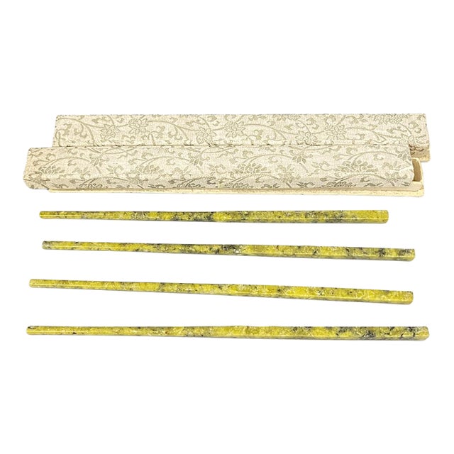 Vintage Chinese Jade Stone Chopsticks 2 Pairs With Silk Boxes For Sale