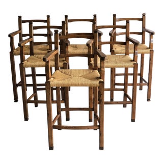 Distressed Wood Barstools- Set of 6 For Sale