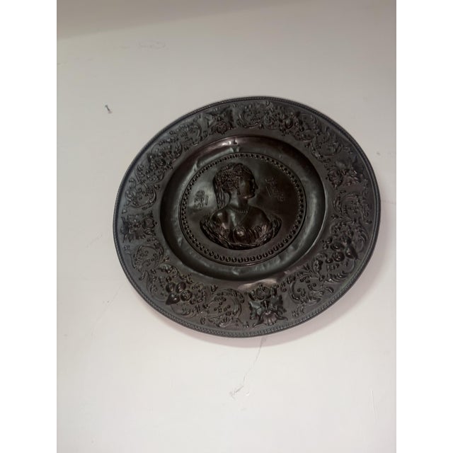 Antique bronze plate, hand-made basket, round, circumference 59 cm, depth 4 cm