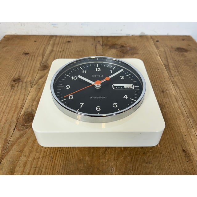 Plastic Vintage White Bakelite Chronoquartz Wall Clock from Kienzle International, 1970s For Sale - Image 7 of 16