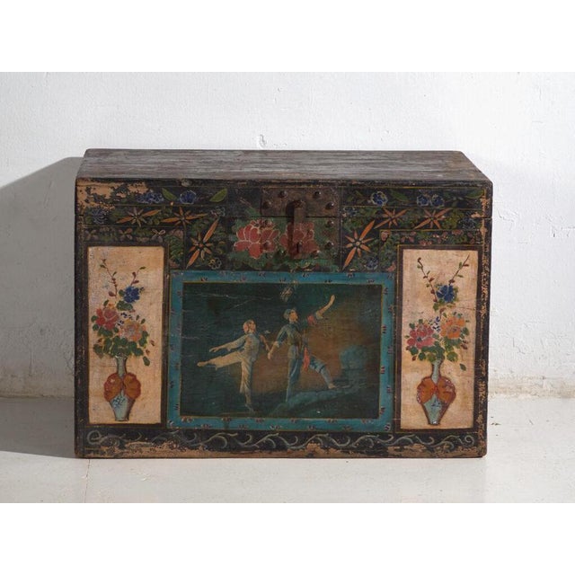 Antique Chinese Painted Trunk For Sale - Image 5 of 12
