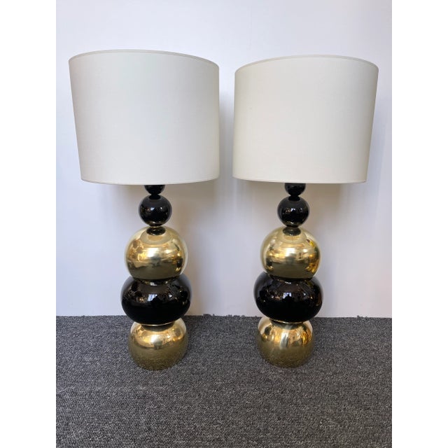Contemporary Brass Murano Glass Atomo Lamps, Italy - a Pair For Sale - Image 6 of 11