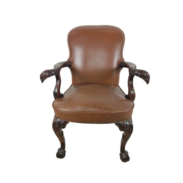 Vintage Maitland-Smith Carved Wood & Brown Leather Armchair For Sale - Image 17 of 18