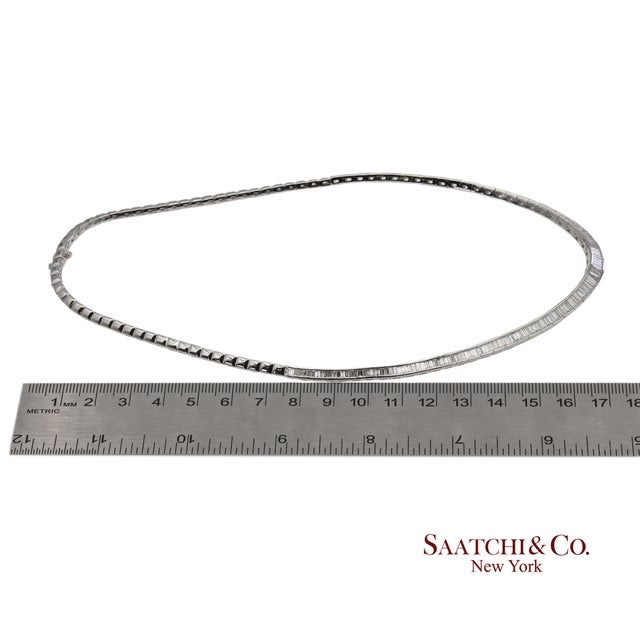 18k 750 Solid White Gold Natural Diamond Buguatte Tennis Necklace For Sale - Image 11 of 11