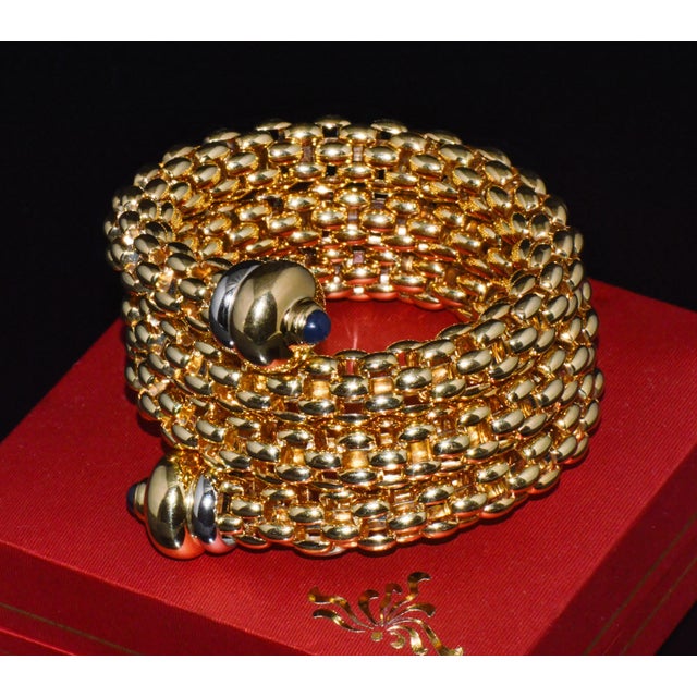 Late 20th Century Italian Fope Flex’it Blue Sapphire Woven Triple Wrap Bangle Bracelet in 18k Yellow & White Gold For Sale - Image 9 of 15