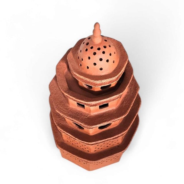 Terracotta Ceramic Pagode Lamp, 1970s For Sale - Image 4 of 10