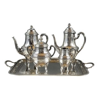 Late 19th Century Silver-Plated Metal Tea and Coffee Service, Set of 5 For Sale