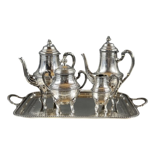 Late 19th Century Silver-Plated Metal Tea and Coffee Service, Set of 5 For Sale