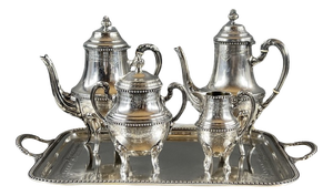 Late 19th Century Silver-Plated Metal Tea and Coffee Service, Set of 5