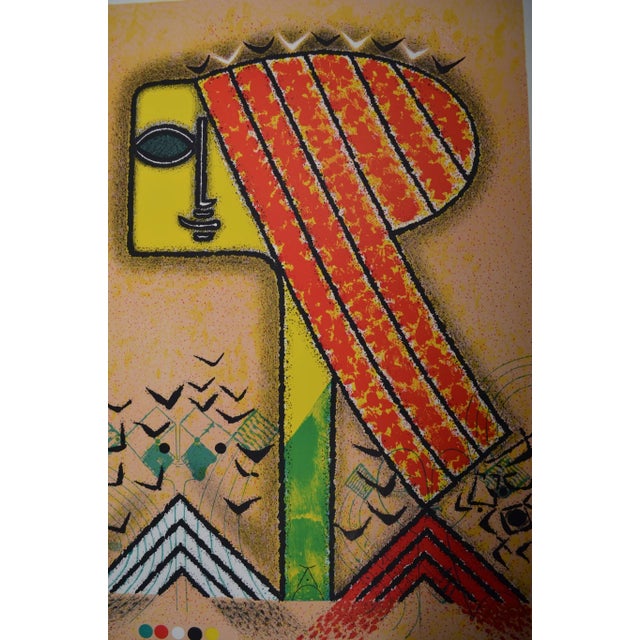 Yellow Anton Cetin (1936) Face With Red and Yellow Headdress - Lithograph Signed and Numbered 17/150 For Sale - Image 8 of 8