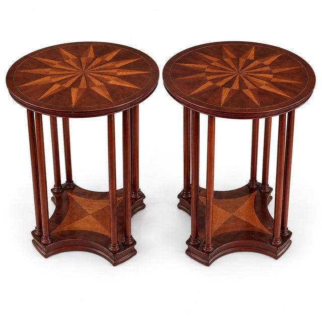 Early 20th Century English Regency Side Starburst Inlaid Mahogany Drinks Side Tables - Pair For Sale - Image 5 of 5