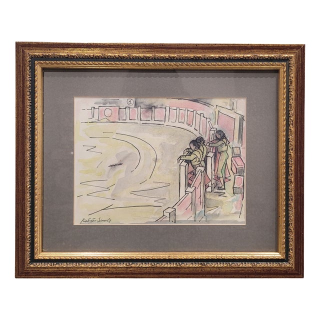 Félix Cuadrado Lomas, Bullring, 20th Century, Watercolor, Framed For Sale